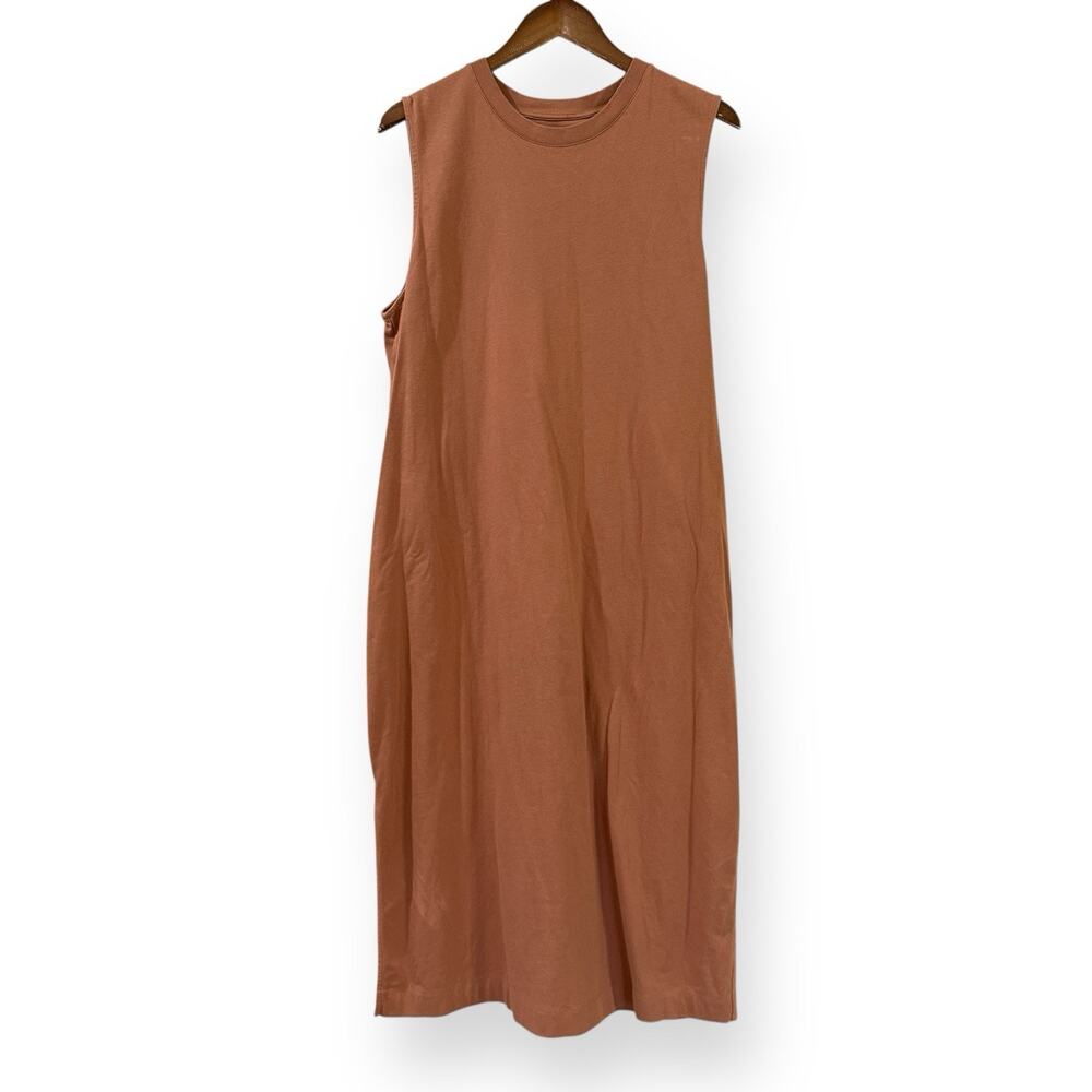 Everlane The Long Weekend Tank Midi Dress Camel Tan Organic Cotton Size XL FLAWS